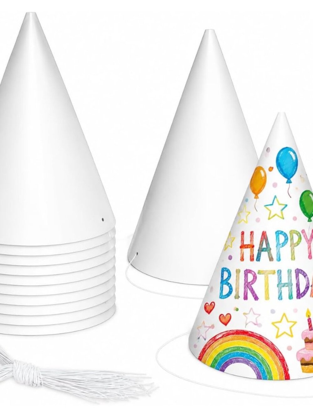 White Paper Party Hats for Birthday,Decorative Bulk Cone Hat for Adults Art DIY,